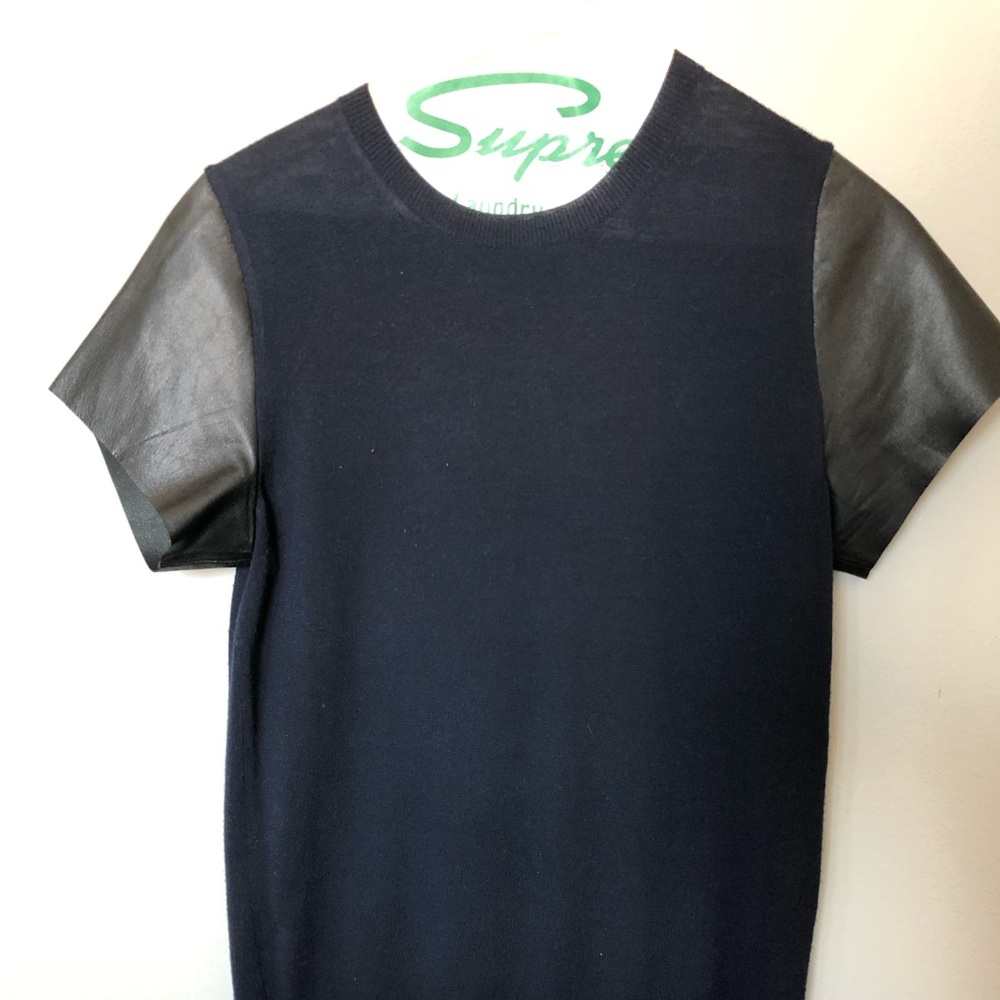 Vince navy and black leather sweater top